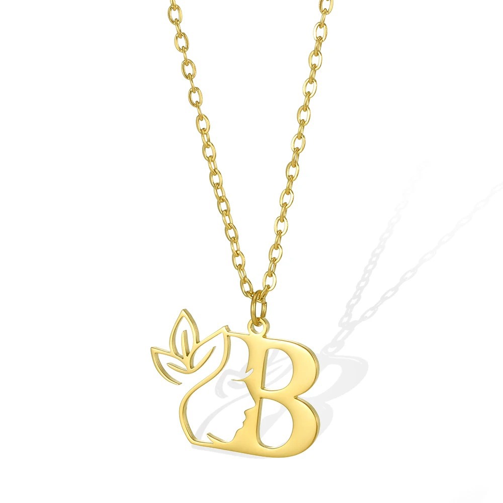 Personalized Gold Floral Initial Necklace