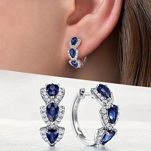 Radiant Blue Gem Hoop Earrings - Effortless Elegance