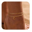 C Personalized Initial Double-Layer Gold Anklet