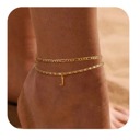 J Personalized Initial Double-Layer Gold Anklet