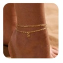 S Personalized Initial Double-Layer Gold Anklet