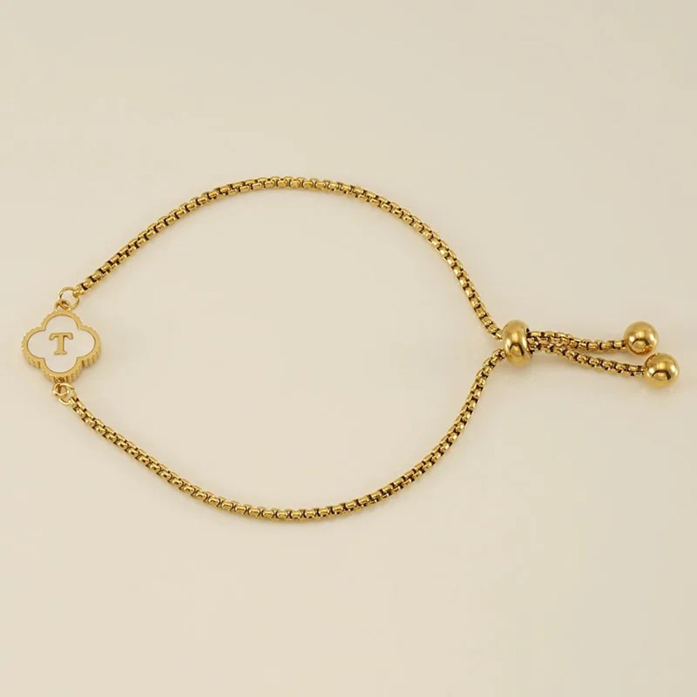 Initial Clover Charm Bracelet - Gold-Plated Elegance