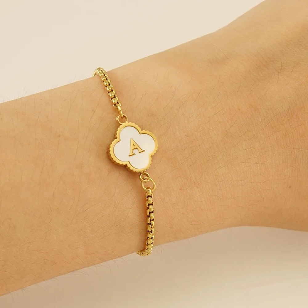 Initial Clover Charm Bracelet - Gold-Plated Elegance