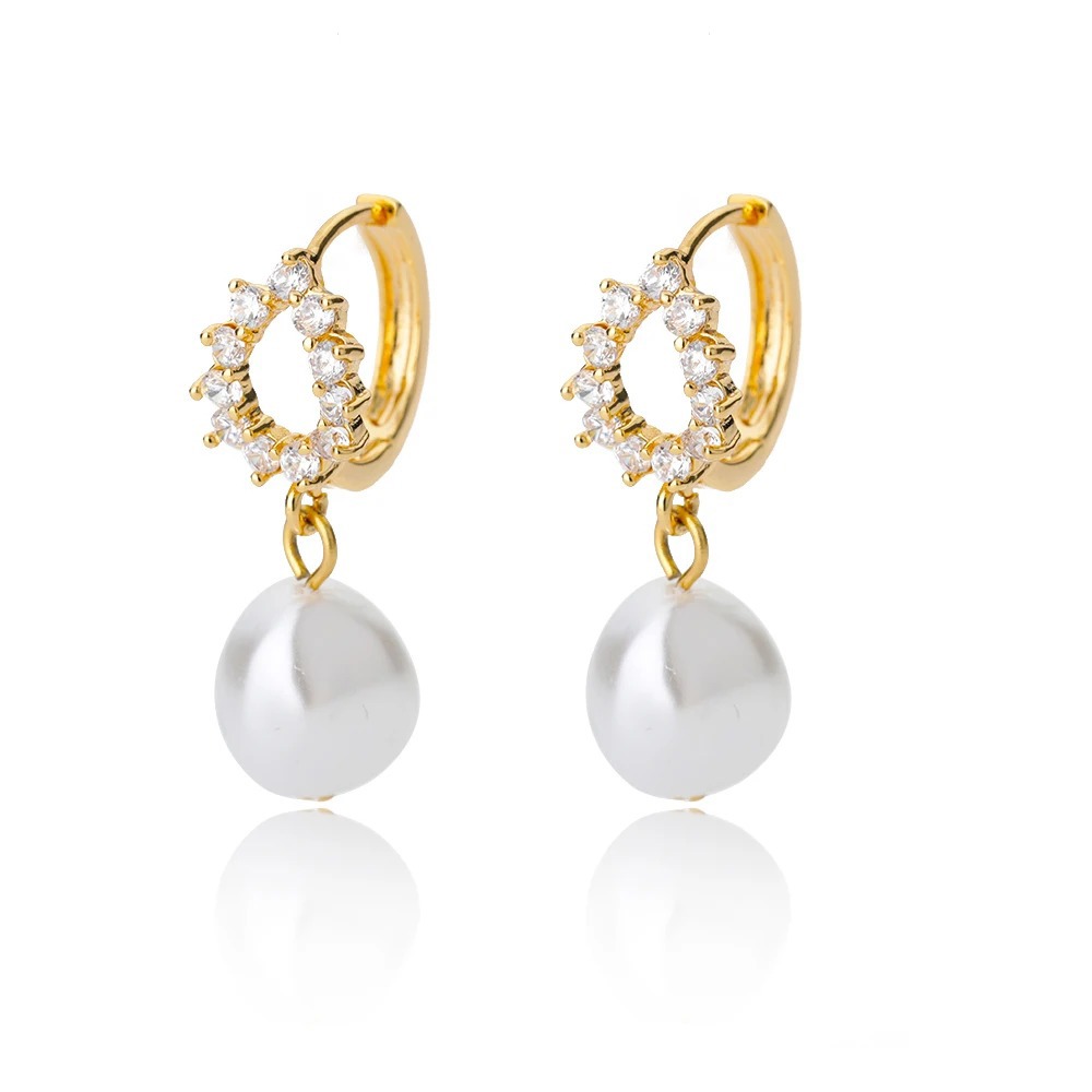 Trending Zircon Pearl Earrings - Luxurious Gold Drop Earrings