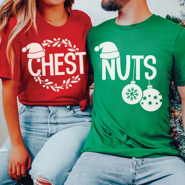 Couple Christmas Chest & Nuts Bella Graphic Tee