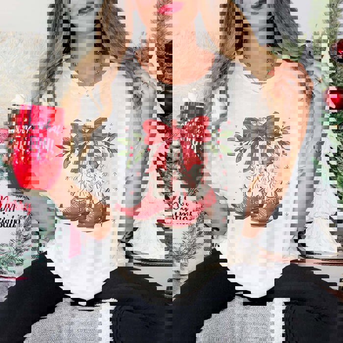 Christmas Boots With Bow Comfort Color Graphic Tee