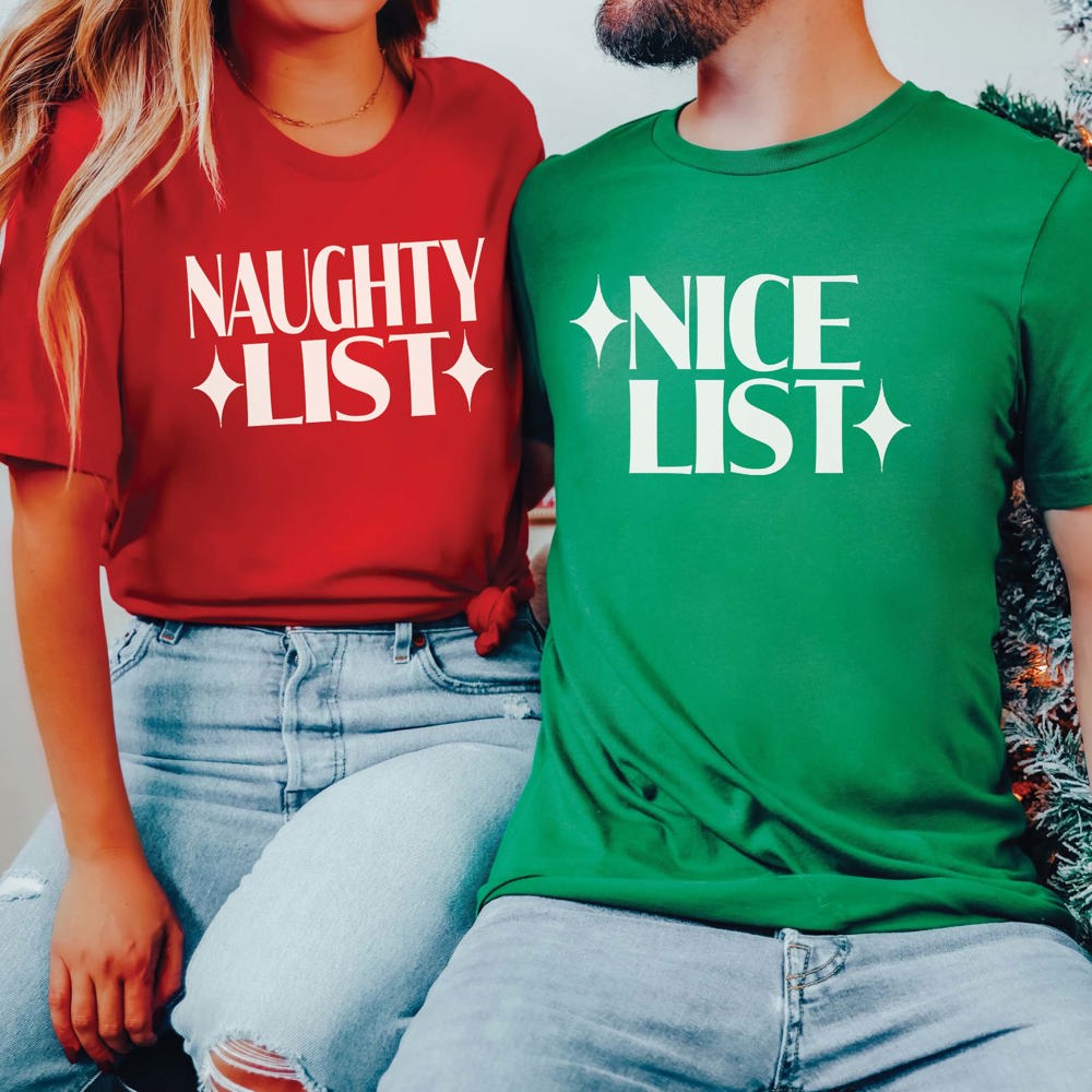 Couple Christmas Naughty & Nice Bella Graphic Tee