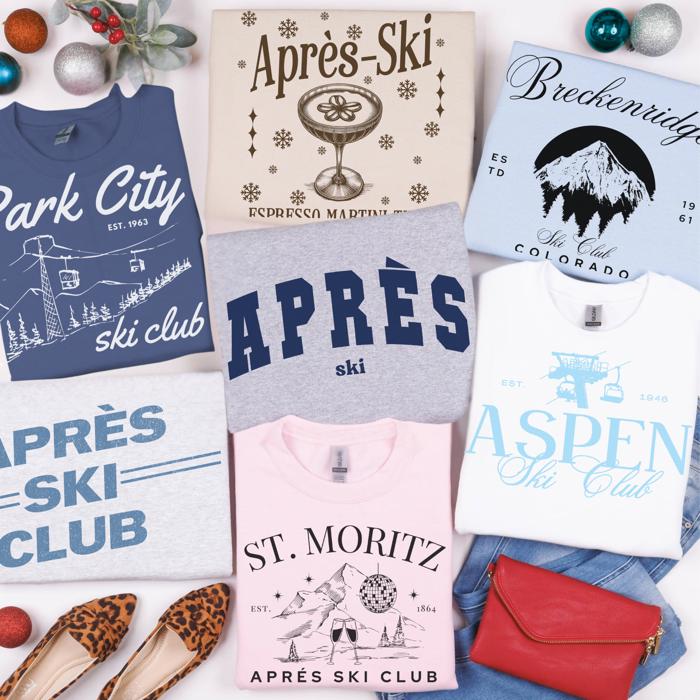 Après Ski Gildan Sweatshirt Collection – Park City Ski Club, Espresso Martini Après-Ski, Breckenridge Ski Club, Aspen Ski Club & St. Moritz