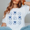 2X White Baseball Collage Blue Floral And Bows Comfort Color Tee