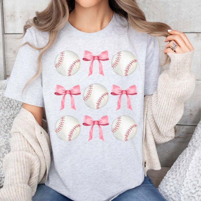 Baseballs And Bows Collage Bella Tee