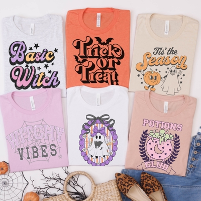 Retro Witchy Vibes & Trick or Treat Shirts | Bella Canvas Halloween Graphic Tees