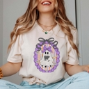 Large Natural Retro Witchy Vibes & Trick or Treat Shirts | Bella Canvas Halloween Graphic Tees