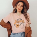 XL Peach Retro Witchy Vibes & Trick or Treat Shirts | Bella Canvas Halloween Graphic Tees