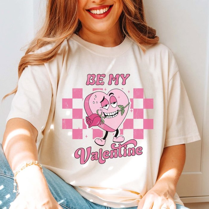 Be My Valentine Retro Heart Comfort Color Tee