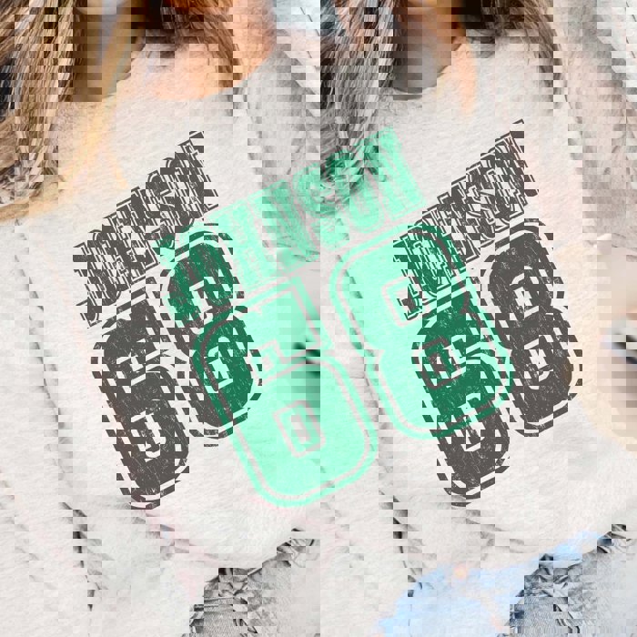 Bold Athletic Distressed Team & Number Graphic Sweatshirt