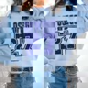 Medium Light Blue Bold Athletic Distressed Team & Number Graphic Sweatshirt