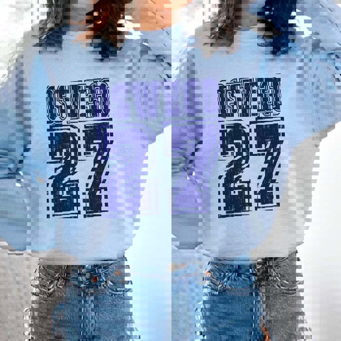 Bold Athletic Distressed Team & Number Graphic Sweatshirt