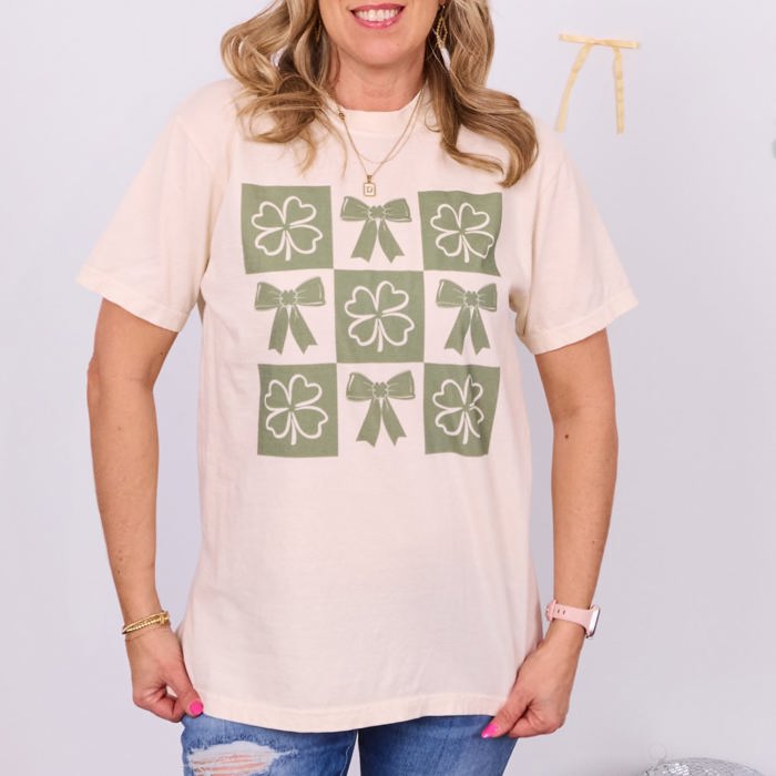 Bow & Shamrock Checkerboard Comfort Color Tee