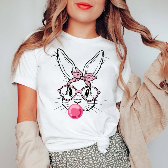 Bunny Blowing Bubble with Heart Glasses Tee