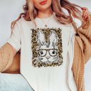 Large Natural Bunny Glasses Leopard Tee