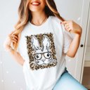 Large White Bunny Glasses Leopard Tee