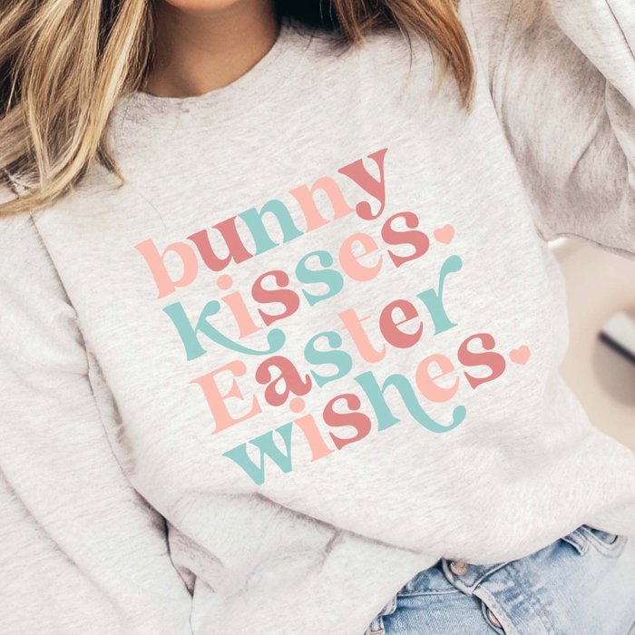 Bunny Kisses Easter Wishes Crew Sweatshirt