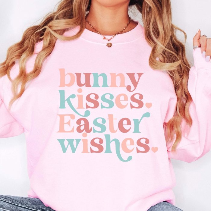 Bunny Kisses Easter Wishes Crew Sweatshirt