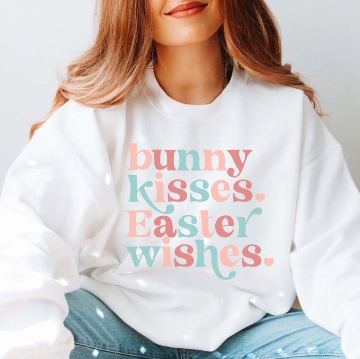 Bunny Kisses Easter Wishes Crew Sweatshirt