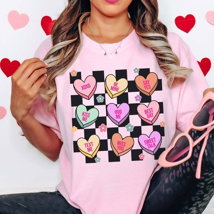 Candy Hearts Checkered Comfort Color Tee