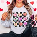 2X Ash Candy Hearts Checkered Crew Sweatshirt