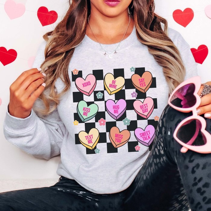 Candy Hearts Checkered Crew Sweatshirt