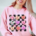 2X Pink Candy Hearts Checkered Crew Sweatshirt