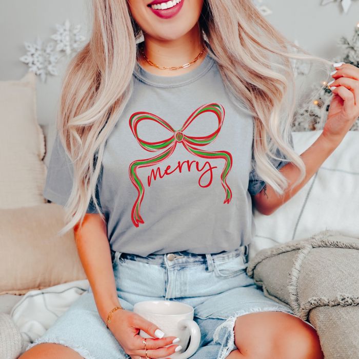 Christmas Bows Comfort Colors Graphic Tees – Festive Holiday Vintage Collection