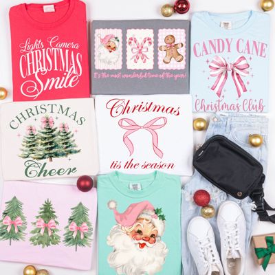 Christmas Cheer Comfort Colors Tees – Vintage Pink & Green Holiday Graphic Collection