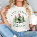 Large Ivory Christmas Cheer Comfort Colors Tees – Vintage Pink & Green Holiday Graphic Collection