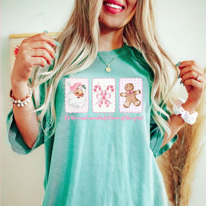 Christmas Cheer Comfort Colors Tees – Vintage Pink & Green Holiday Graphic Collection