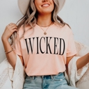 Small Peachy Wicked, Haunted House, Graveyard | Comfort Colors Funny Halloween Graphic Tees