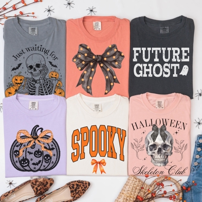 Comfort Colors Halloween Tees | Vintage Witch, Skeleton, and Pumpkin Graphic Shirts for Fall