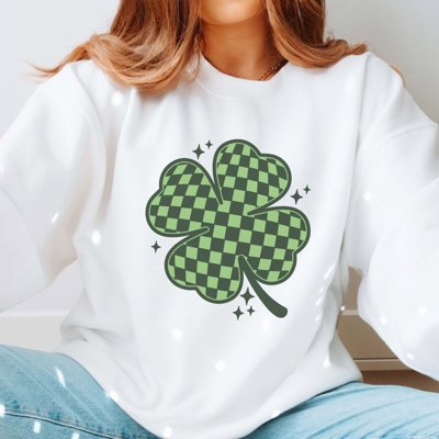 Checkered Clover Crew Sweatshirt