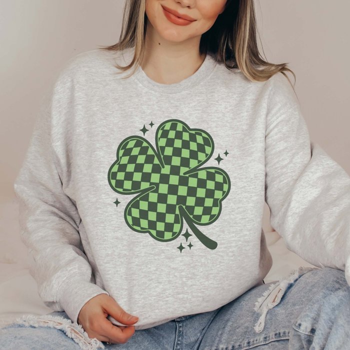 Checkered Clover Crew Sweatshirt