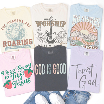 Christian Graphic Tees for Women | Bible Verse Shirts | Trust God | Made to Worship | Comfort Colors
