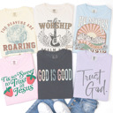 Small Chambray Christian Graphic Tees for Women | Bible Verse Shirts | Trust God | Made to Worship | Comfort Colors