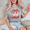 2X Grey Christmas Boots With Bow Comfort Color Graphic Tee