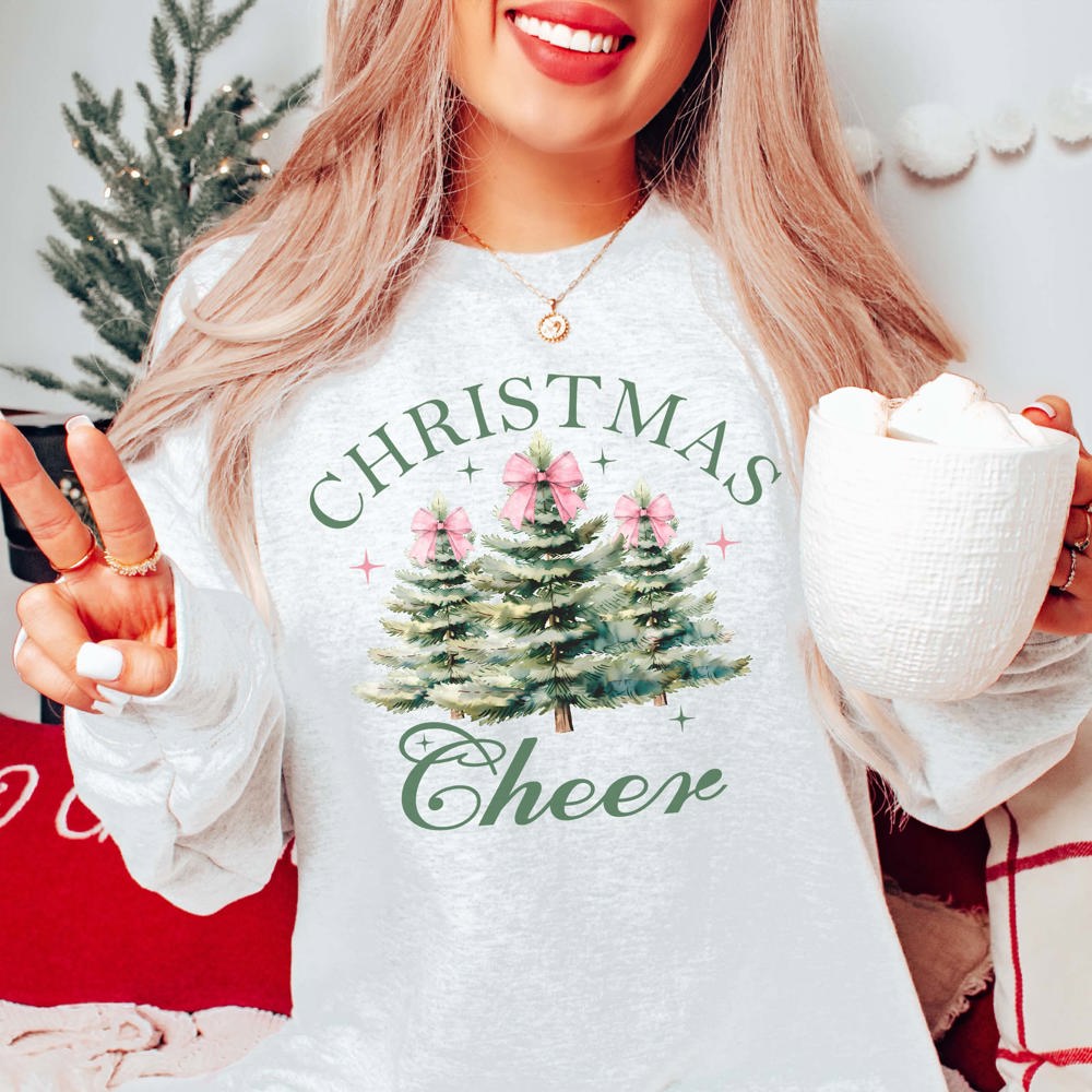 Christmas Cheer Watercolor Trees Graphic Sweatshirt