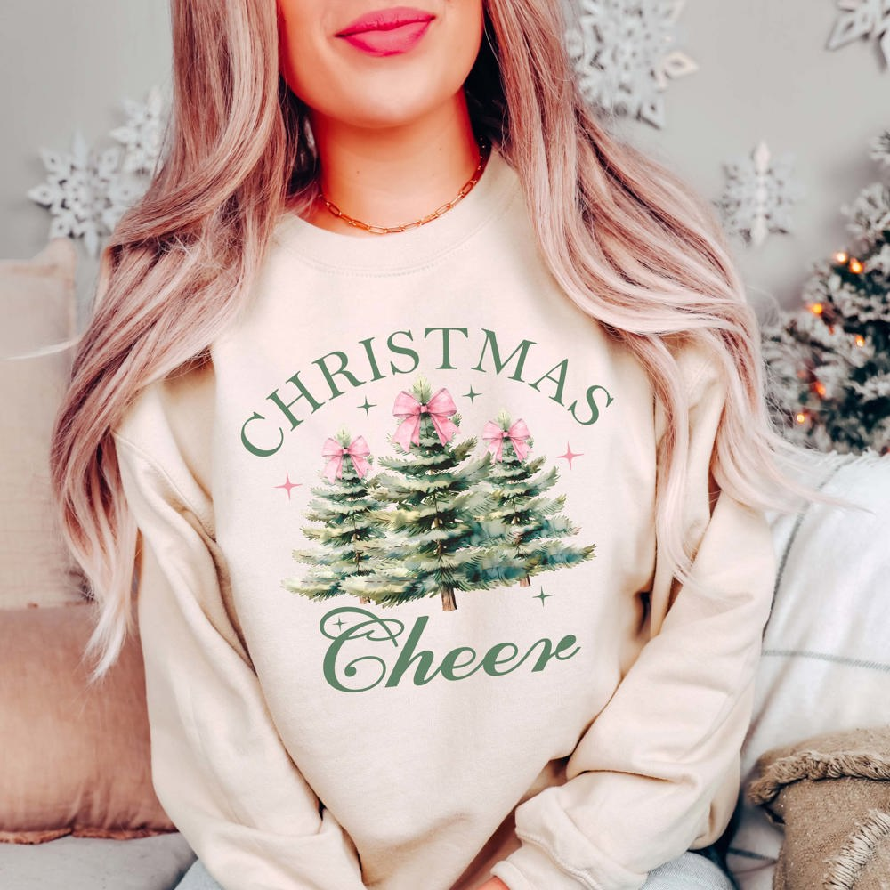 Christmas Cheer Watercolor Trees Graphic Sweatshirt