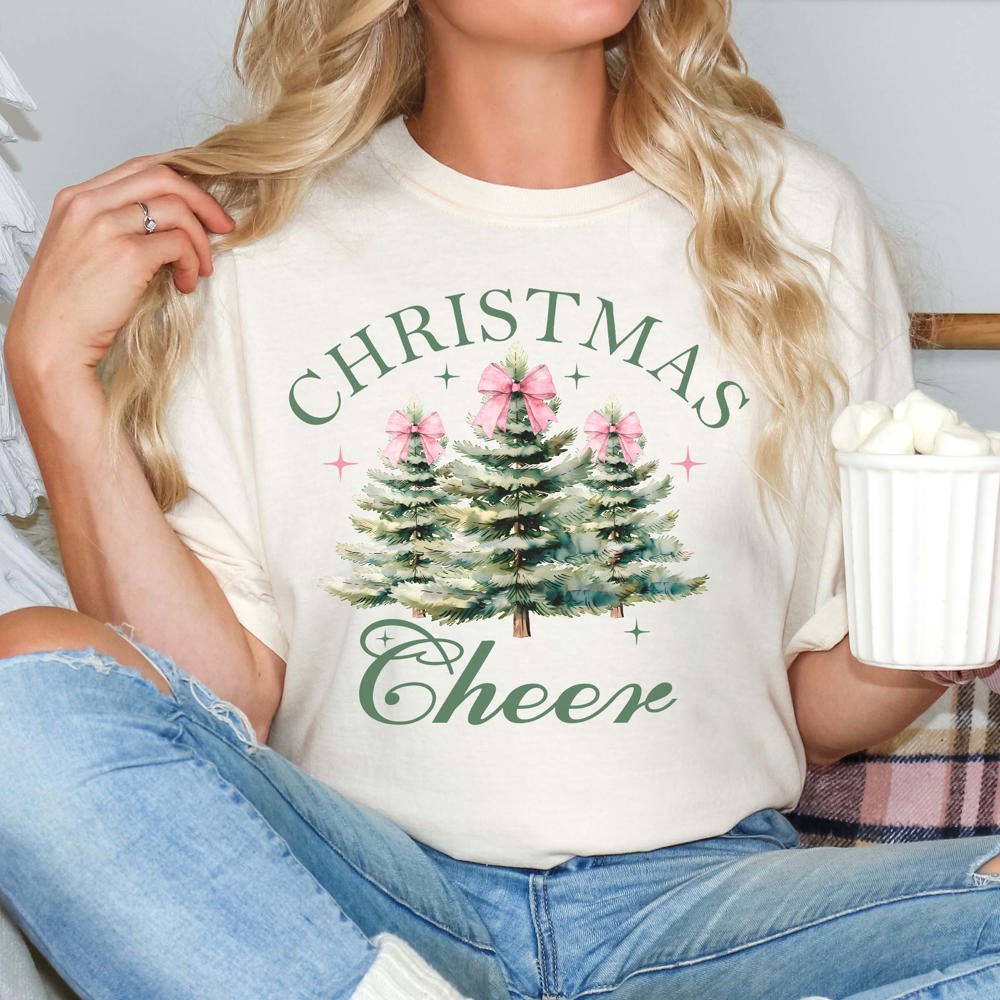 Christmas Cheer Watercolor Trees Comfort Color Graphic Tee