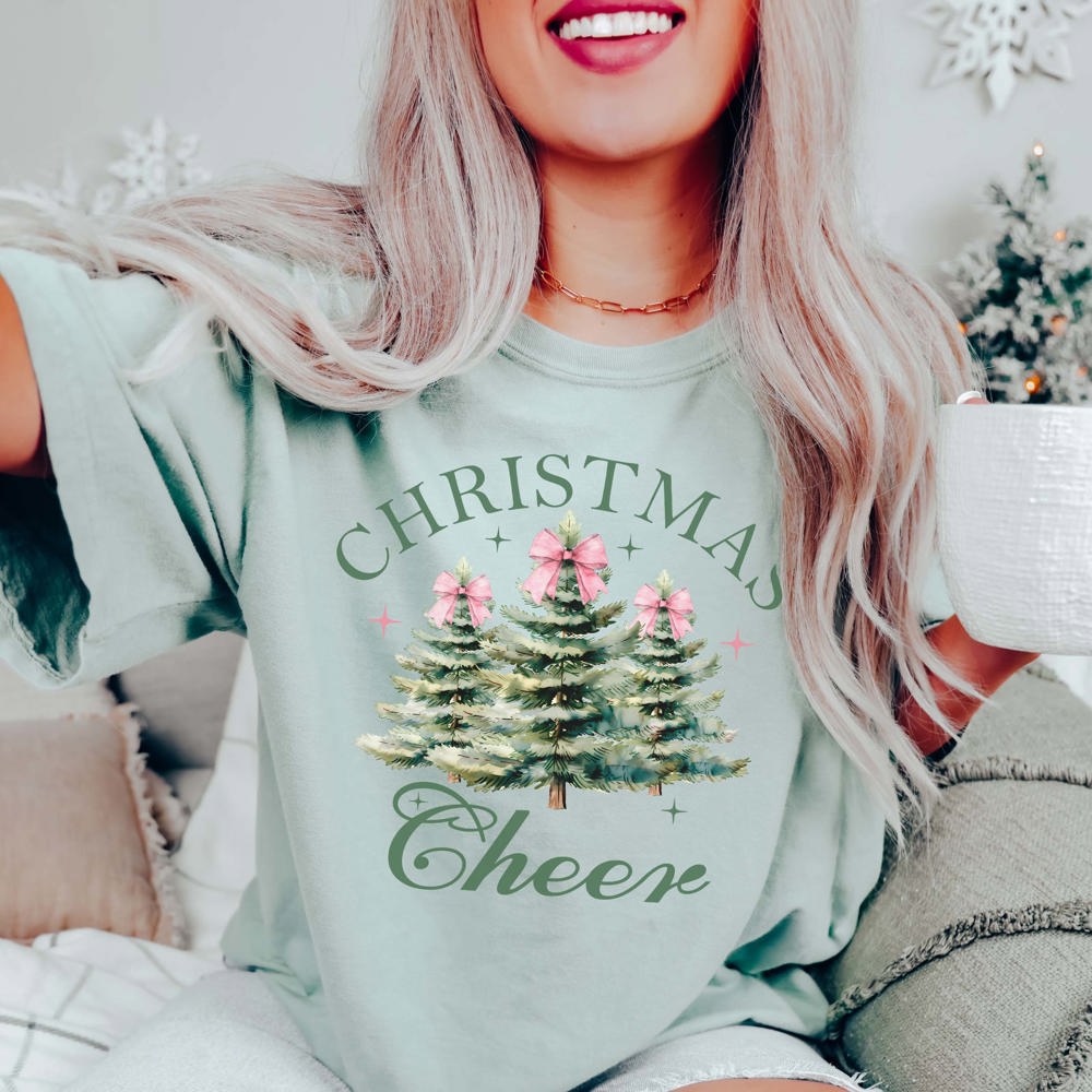 Christmas Cheer Watercolor Trees Comfort Color Graphic Tee