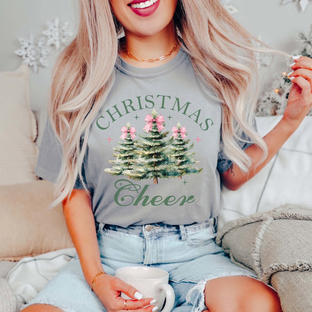 Christmas Cheer Watercolor Trees Comfort Color Graphic Tee