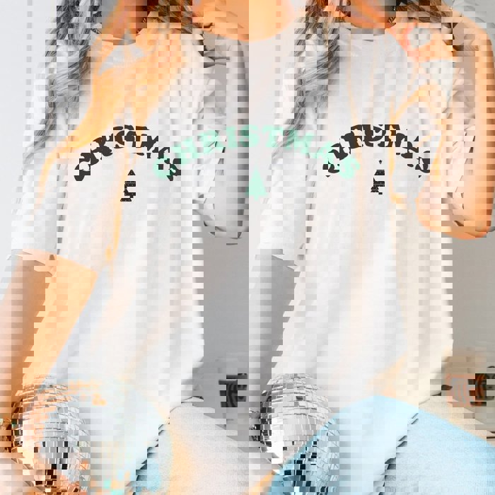 Christmas Retro With Tree Comfort Color Graphic Tee