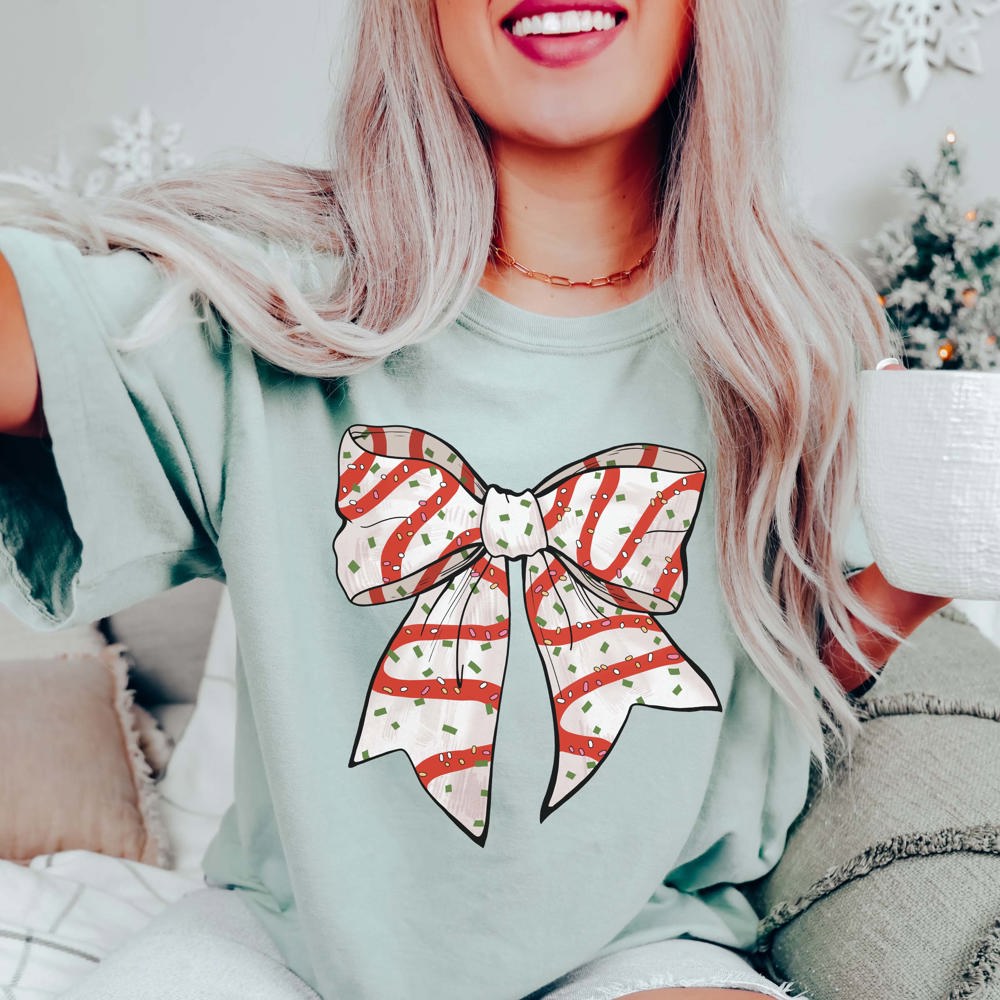 Christmas Snack Cake Bow Comfort Color Graphic Tee